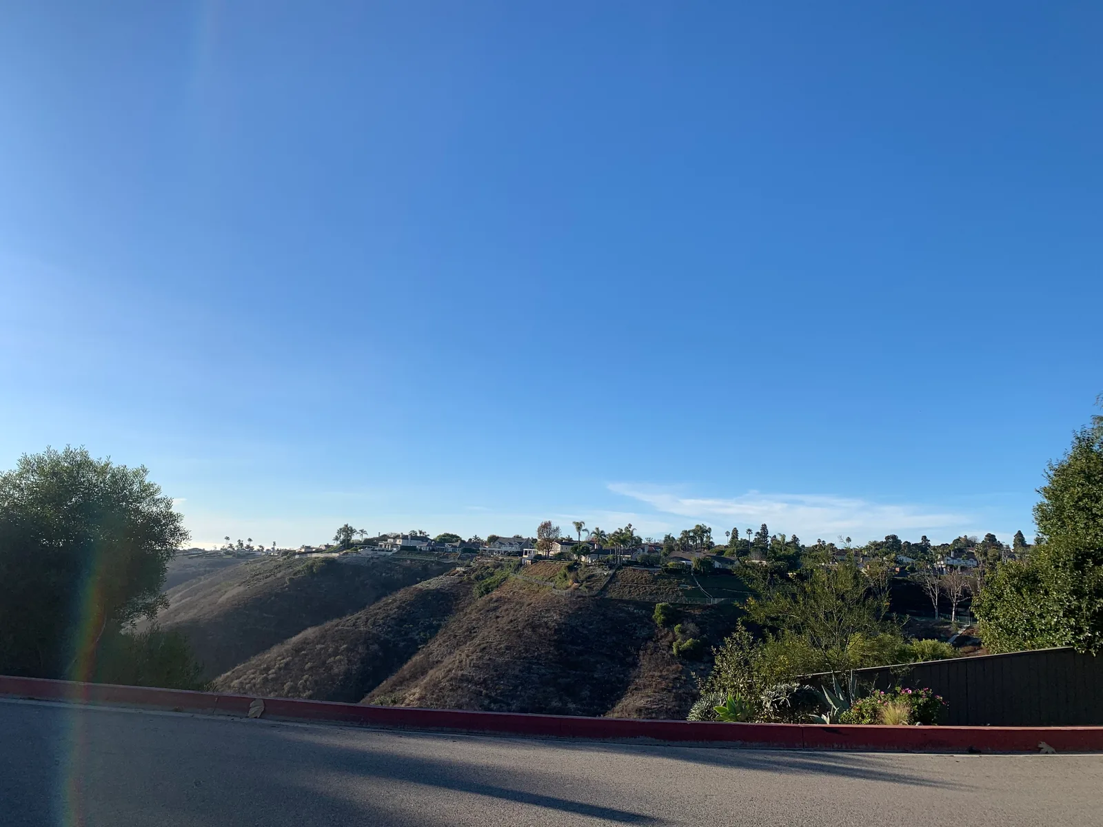 An open hillside beneath a clear blue sky